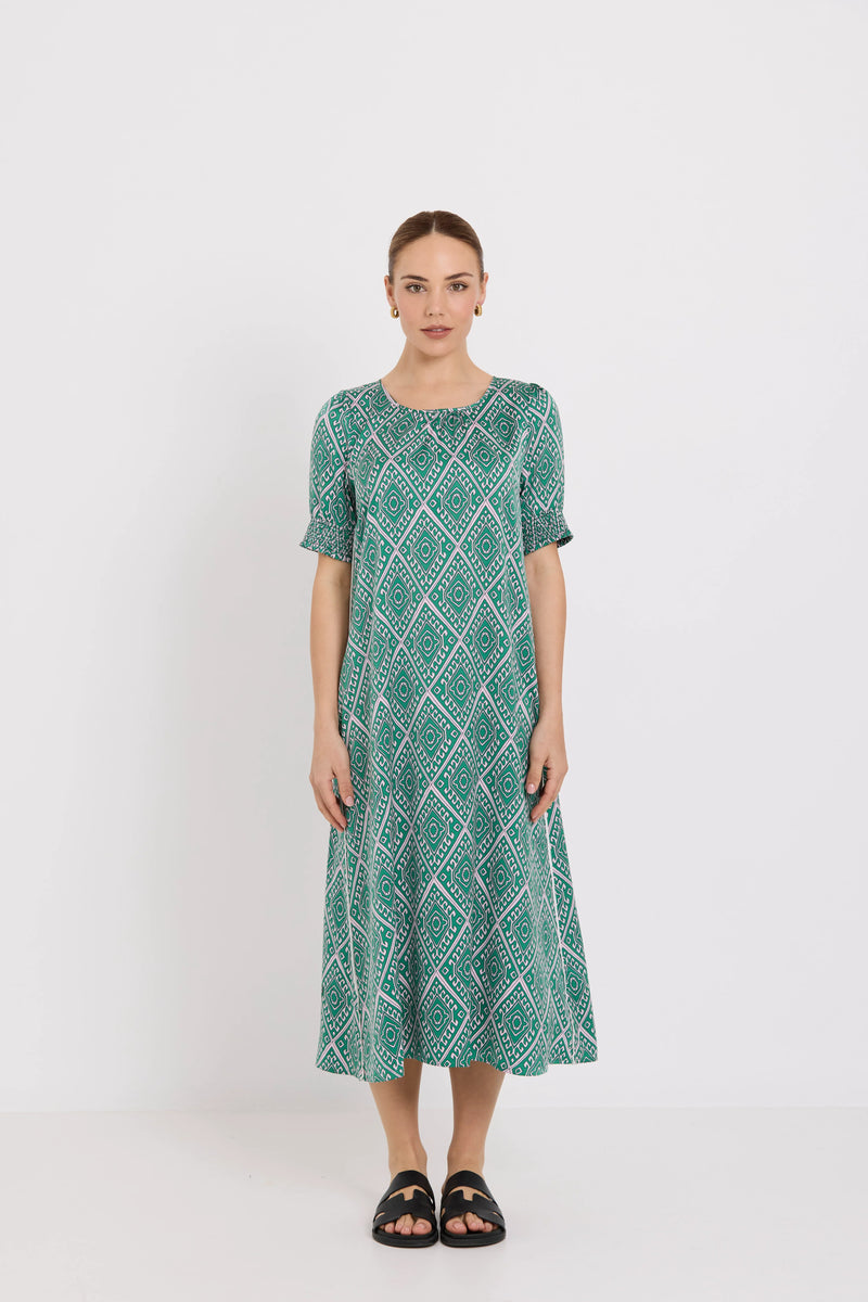 Freya Dress Matcha Geo Hype Dunedin