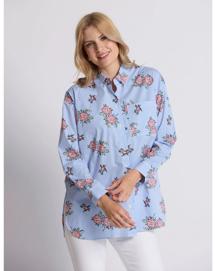 Estella Shirt | Floral Blue Stripe