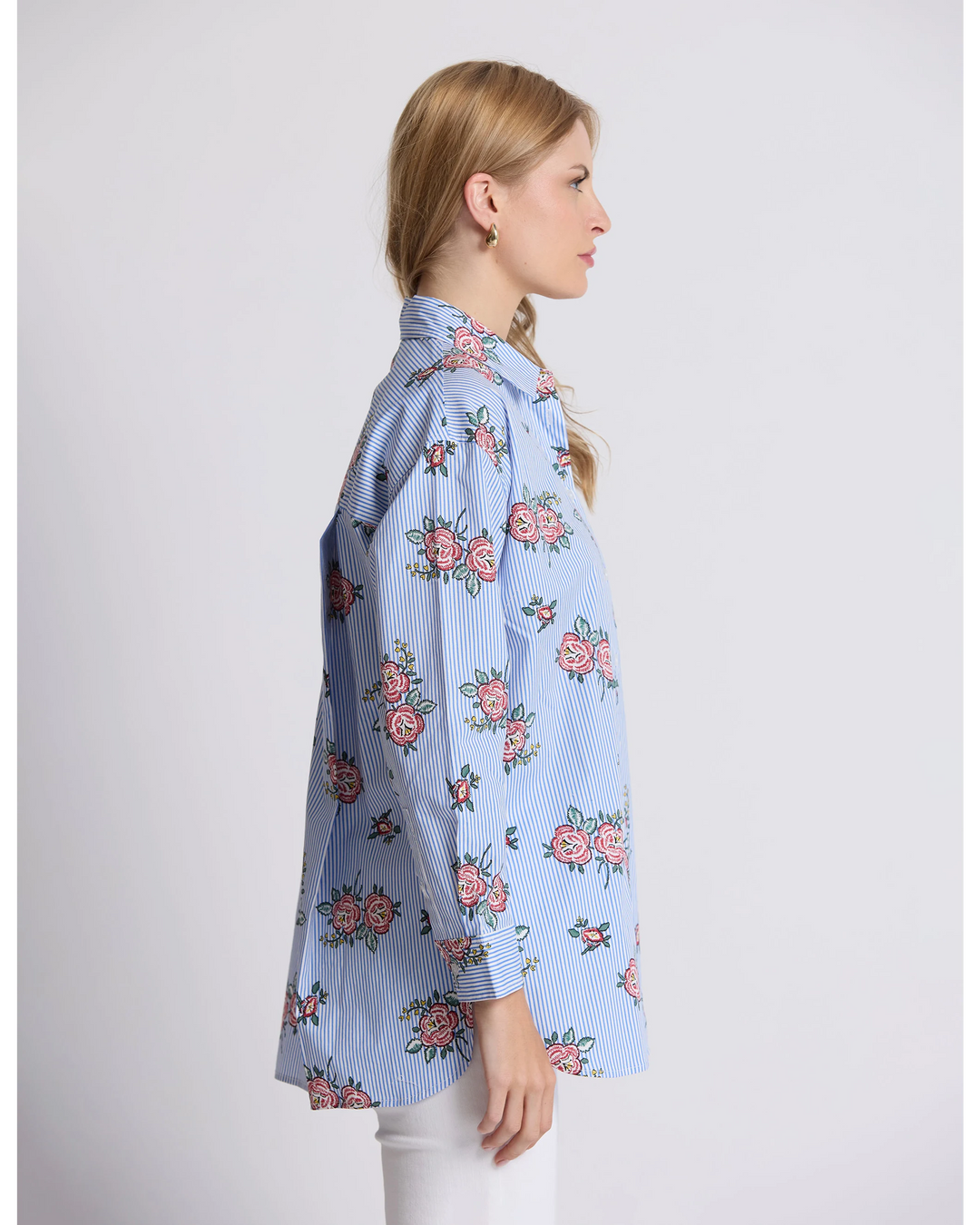 Estella Shirt | Floral Blue Stripe
