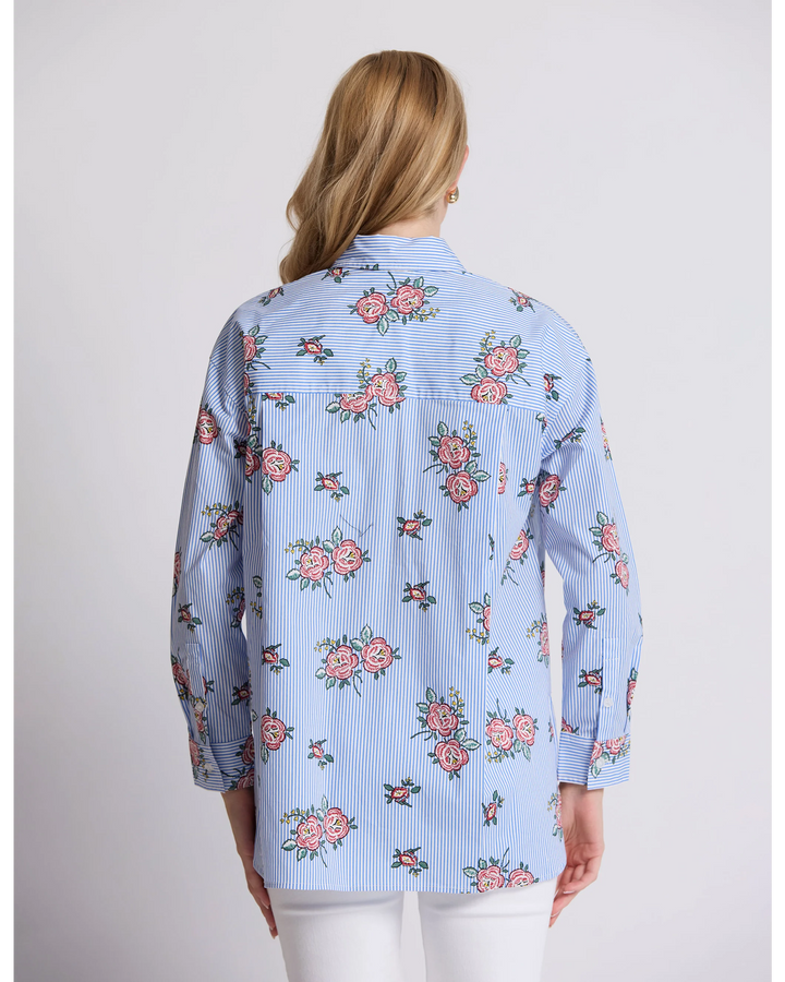 Estella Shirt | Floral Blue Stripe