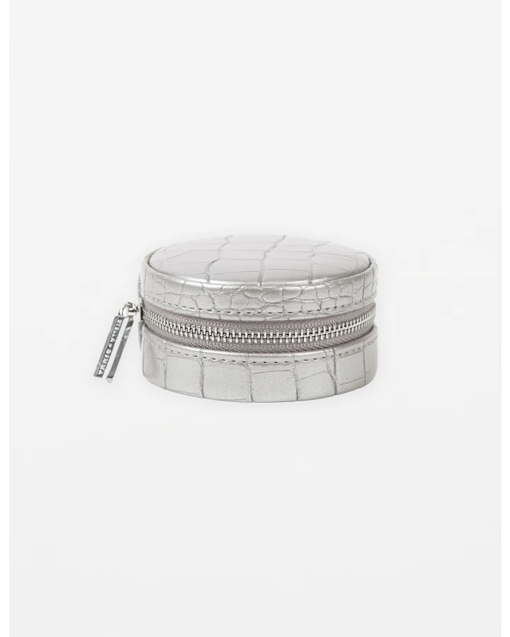 Jewellery Box Small Round | Silver Croc