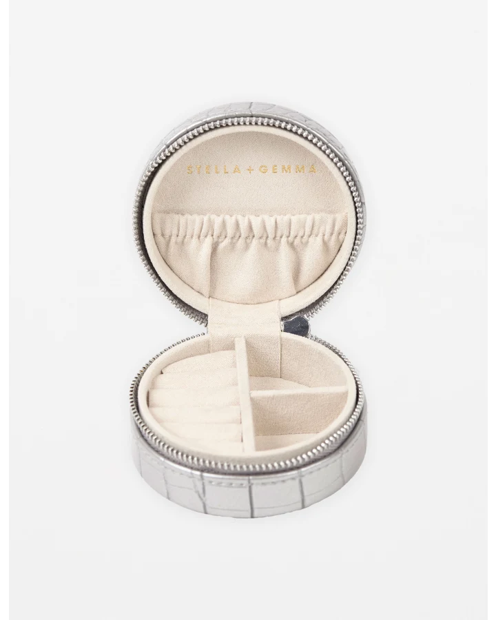 Jewellery Box Small Round | Silver Croc