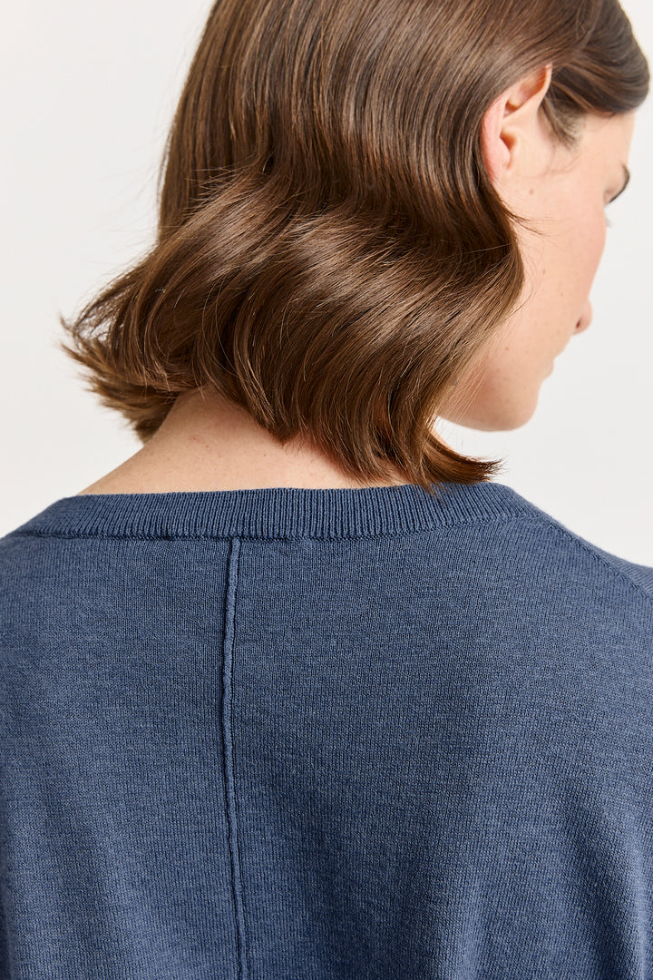 Fine Crew Cardigan | Navy Melange