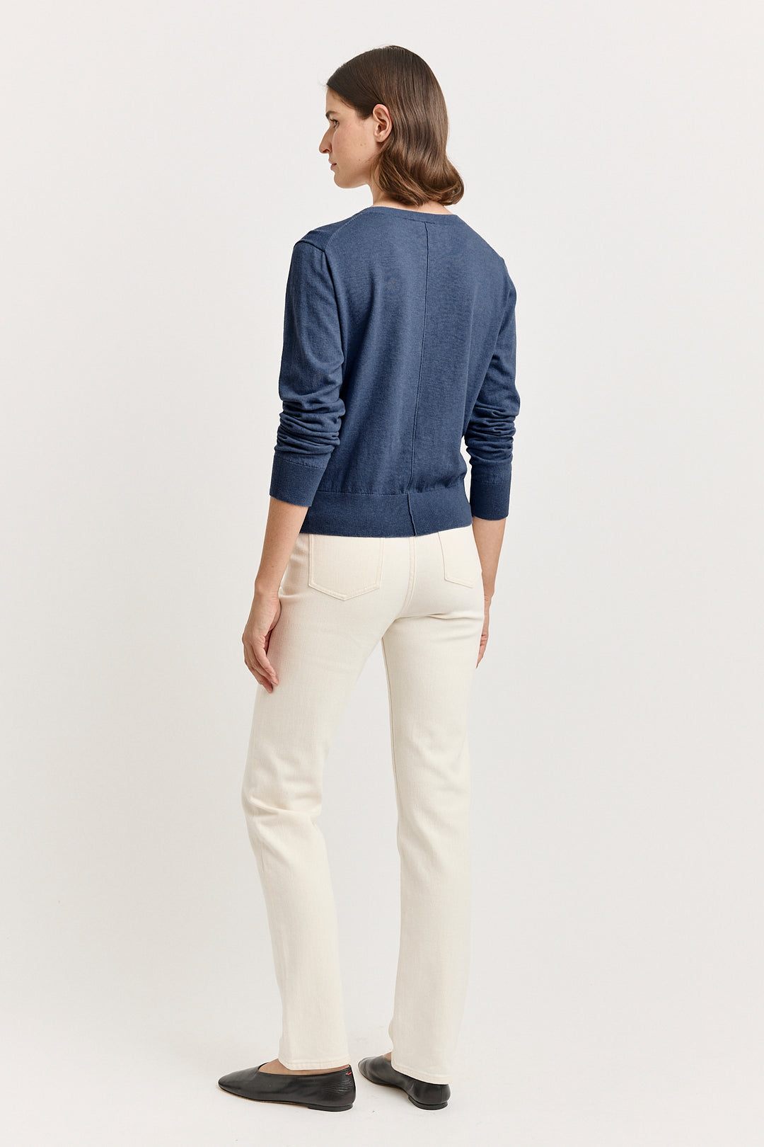 Fine Crew Cardigan | Navy Melange