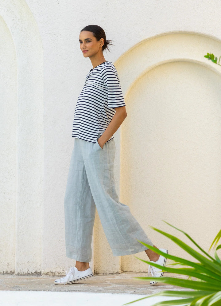Linen Tee | Navy Stripe