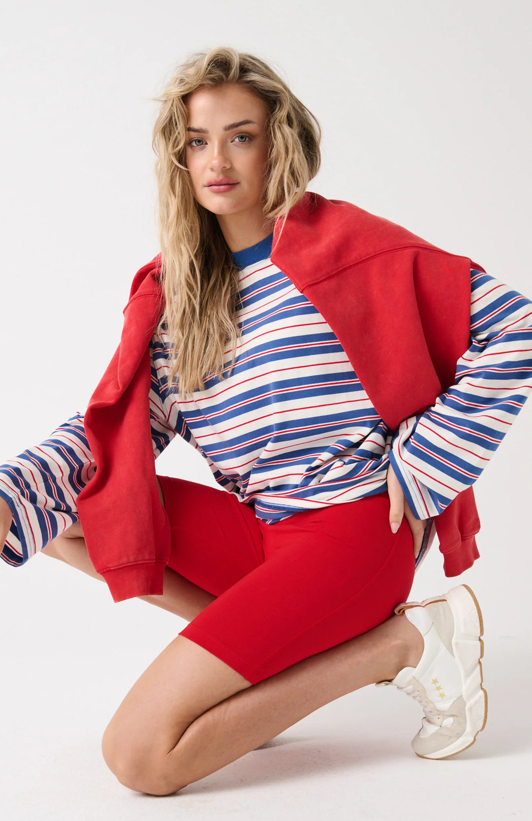 Carter Long Sleeve | Red/Slate Stripe