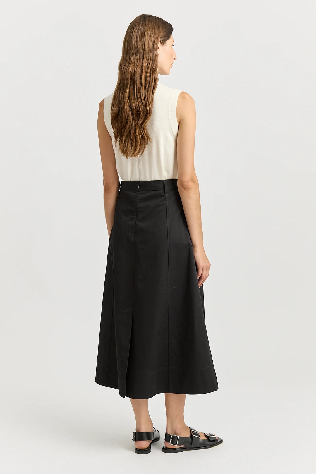 Pleat Detail Midi Skirt | Black
