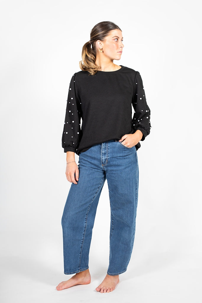 Midnight Sweater | Black With Pearls