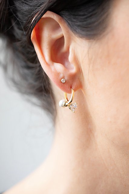 Heart & Pearl Huggie Earring