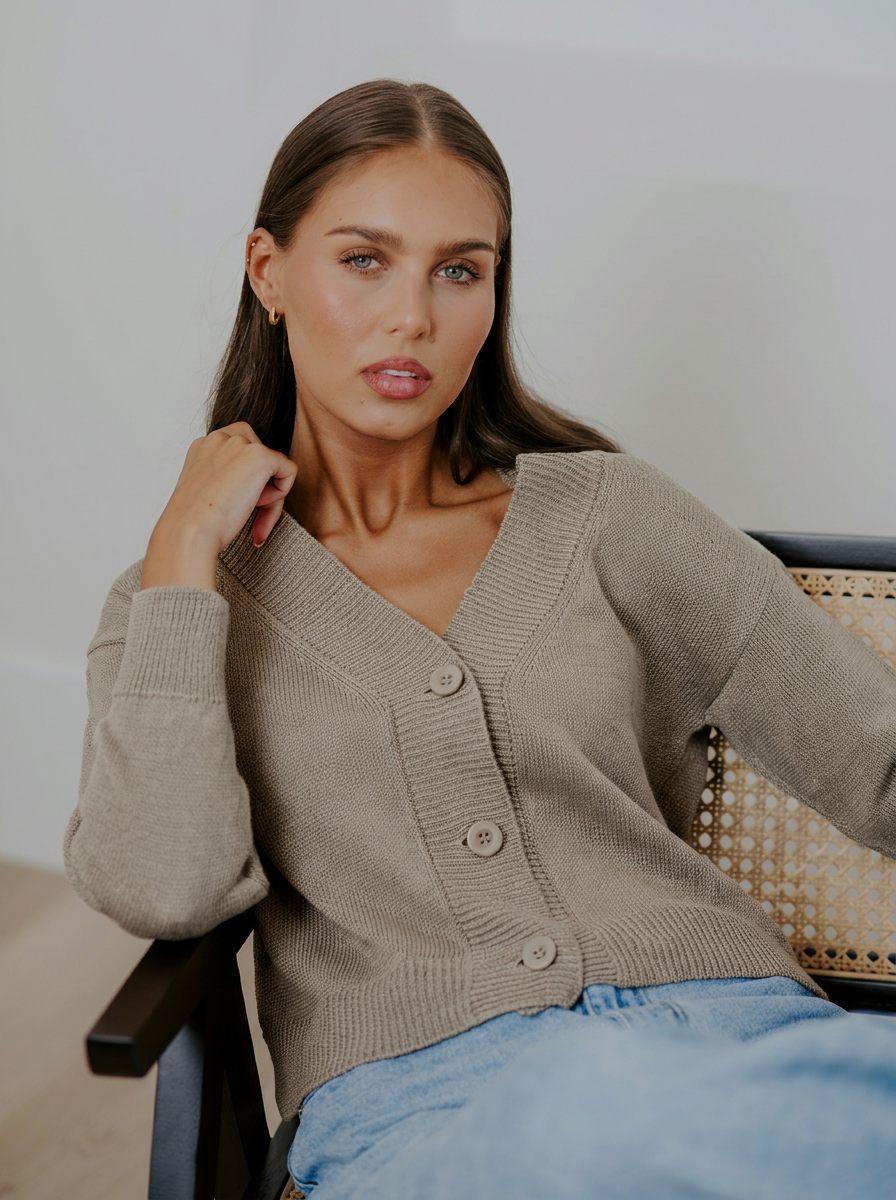 V Neck Cropped Cardi | Linen