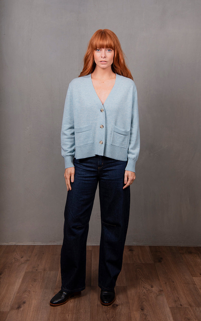 Vee Relaxed Cropped Cardi | Aquamarine