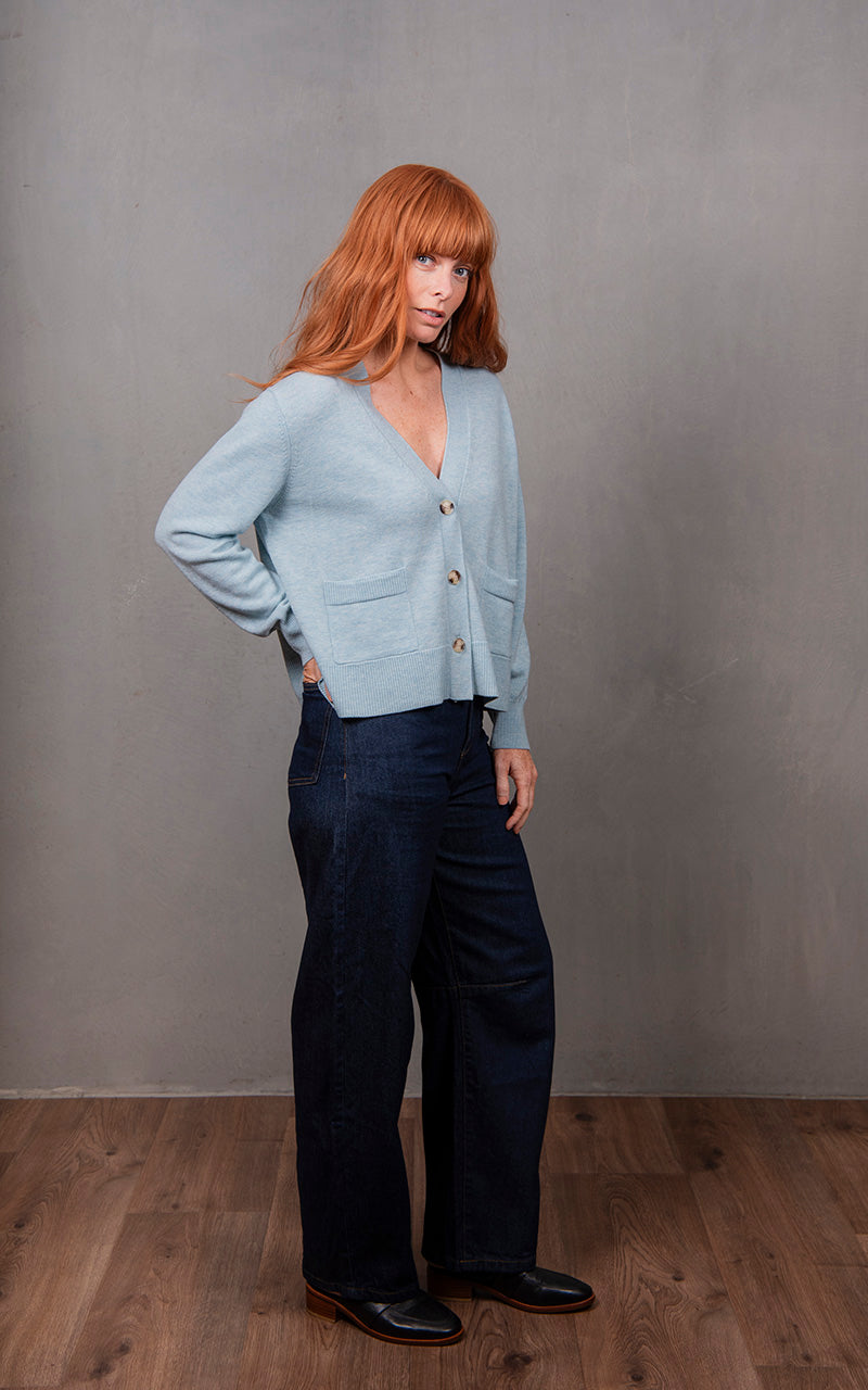 Vee Relaxed Cropped Cardi | Aquamarine