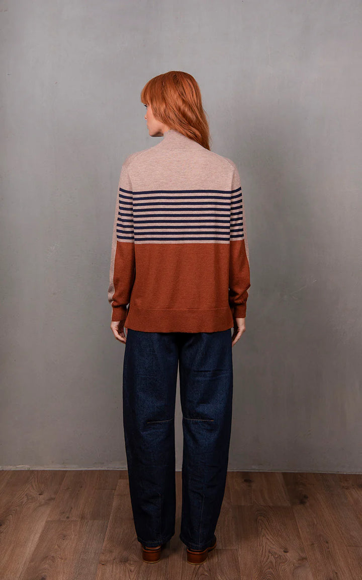 Stripe & Colour Block Tunic | Cognac/Ink/Cobblestone