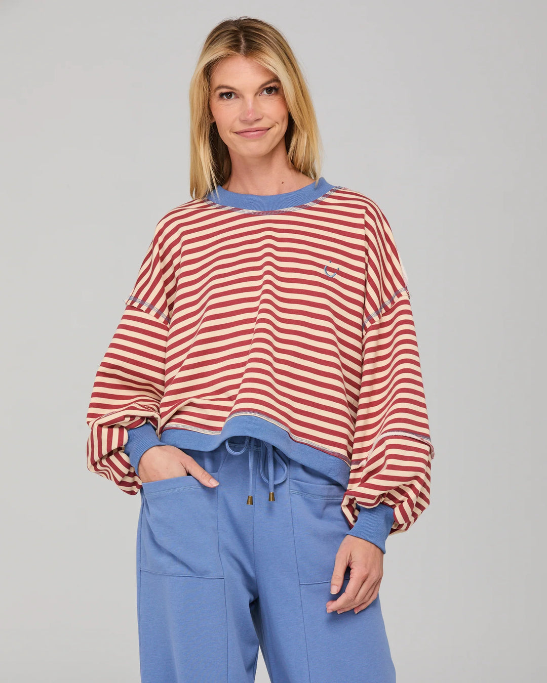 Guru Washed Sweater | Maroon Stripe