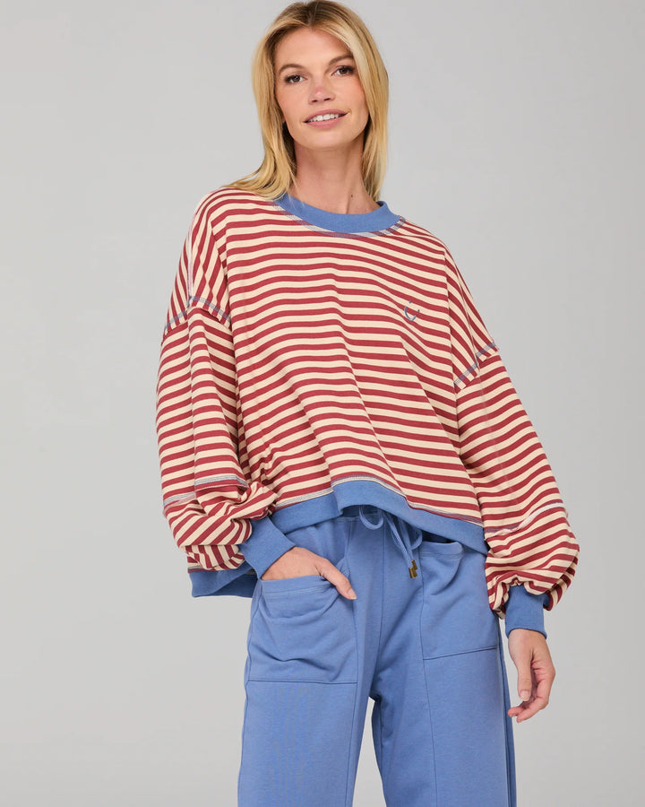 Guru Washed Sweater | Maroon Stripe