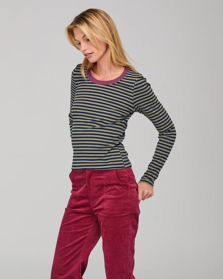 Bellissimo Stripe L/S Stripe | Navy/Khaki