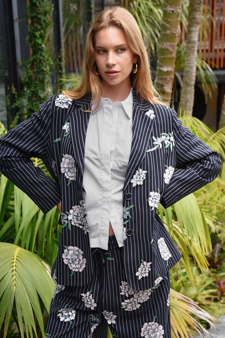 Suited For Fame Blazer | Sequin Pinstripe