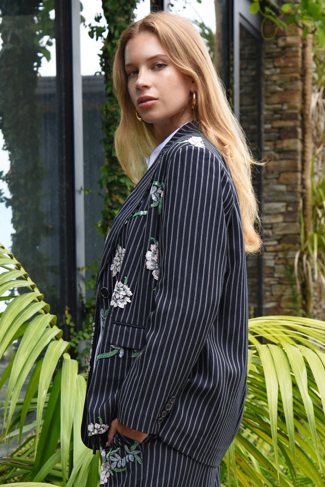 Suited For Fame Blazer | Sequin Pinstripe