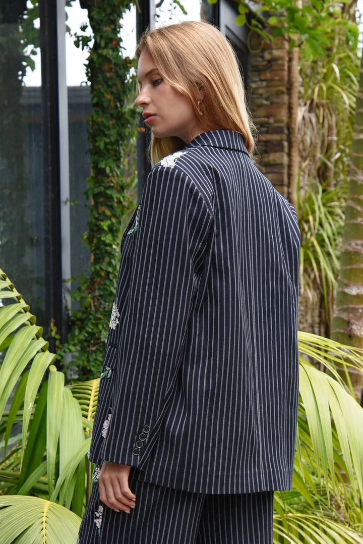 Suited For Fame Blazer | Sequin Pinstripe