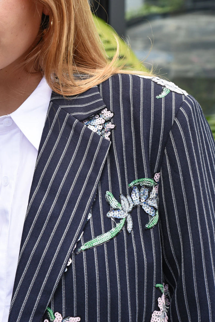 Suited For Fame Blazer | Sequin Pinstripe