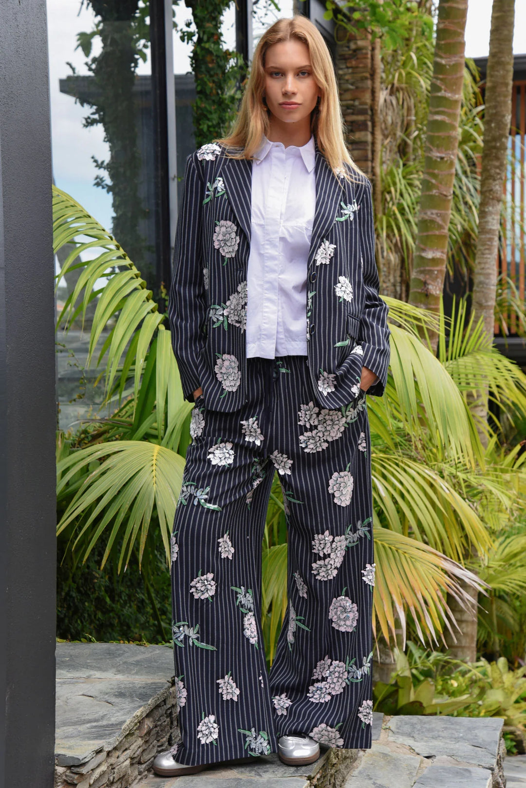 Suited For Fame Blazer | Sequin Pinstripe