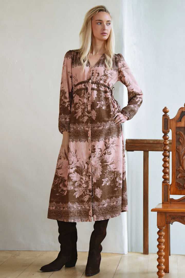 Ruche With It Dress | Pink/Brown