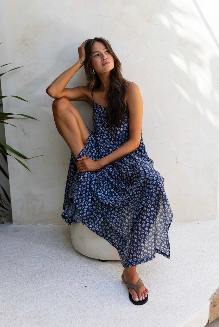 Carmen Dress | Navy/White Print