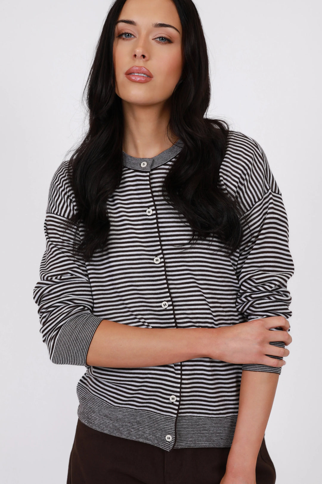 Collage Merino Cardigan | Java Stripe