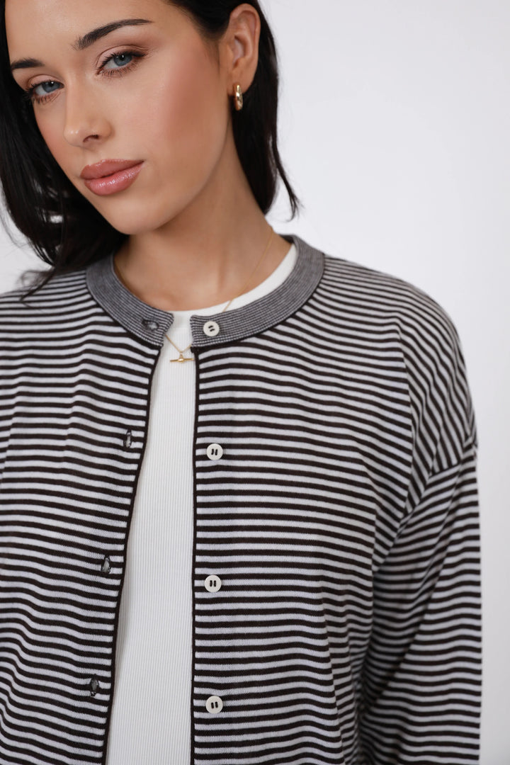 Collage Merino Cardigan | Java Stripe
