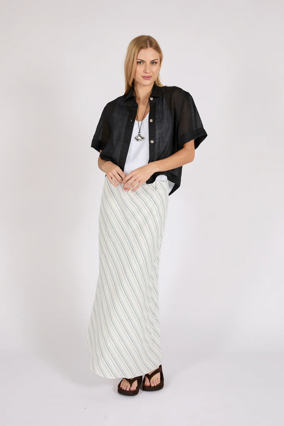 Como Linen Bias Skirt | Coastal Stripe