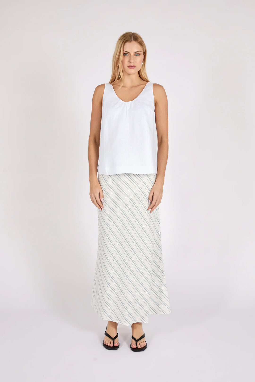 Como Linen Bias Skirt | Coastal Stripe