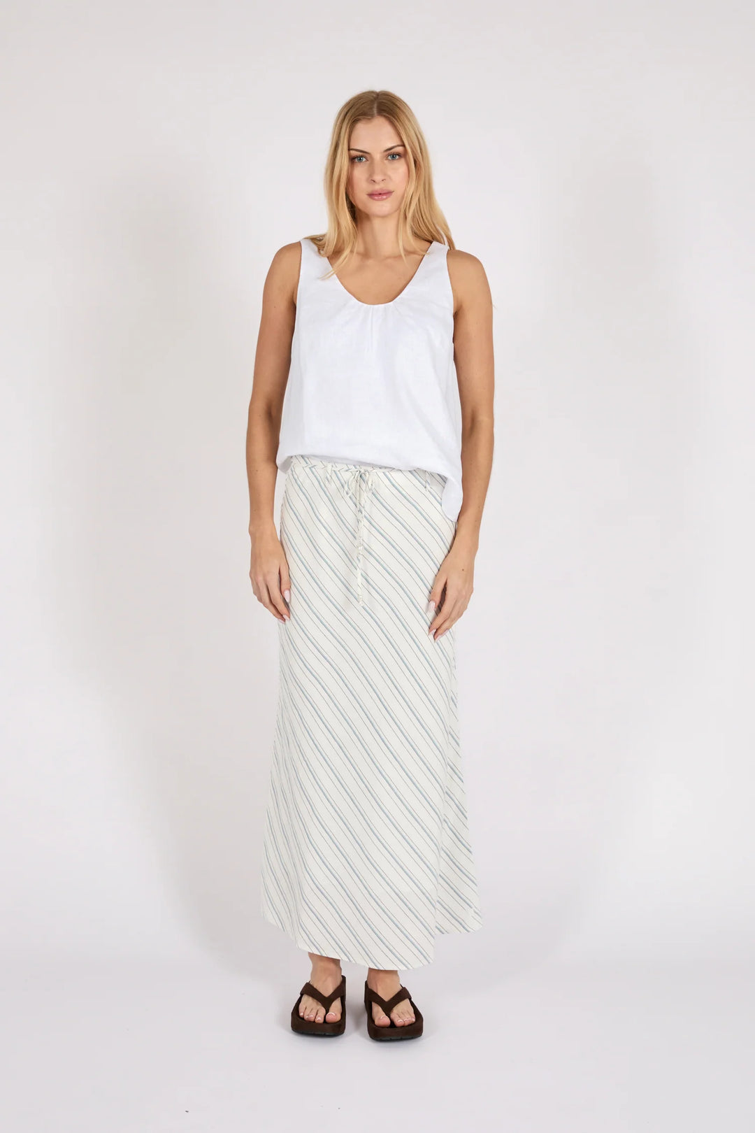 Como Linen Bias Skirt | Coastal Stripe