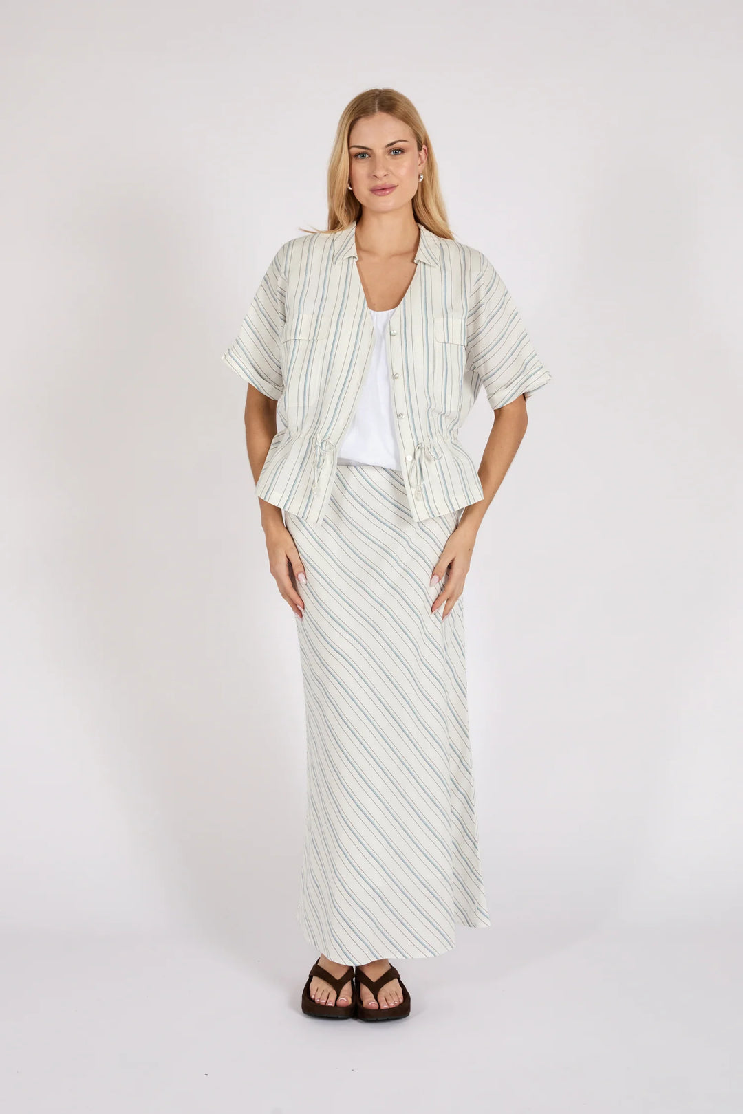 Como Linen Bias Skirt | Coastal Stripe