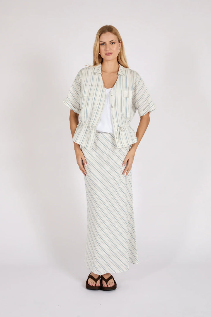 Como Linen Bias Skirt | Coastal Stripe