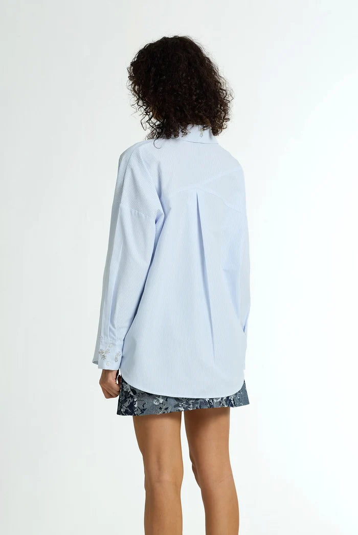 Crossed Paths Shirt | Blue Stripe/Silver Beading