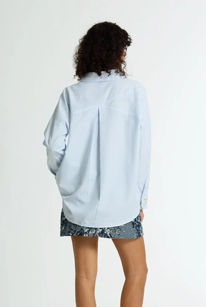 Crossed Paths Shirt | Blue Stripe/Silver Beading
