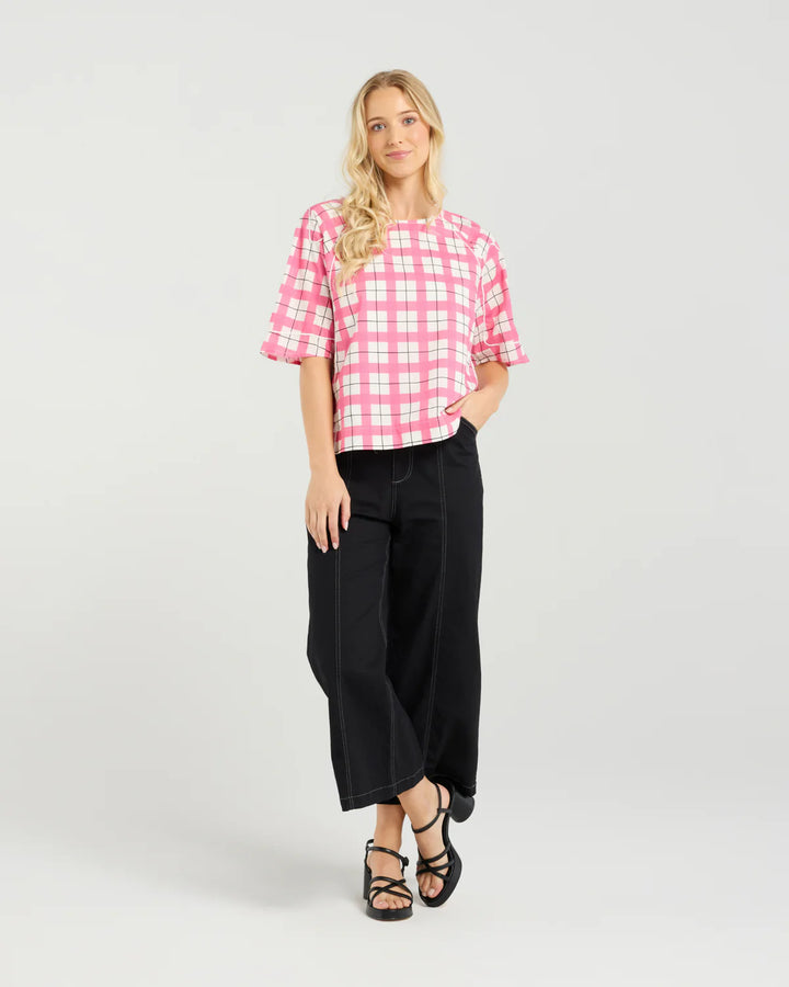 Mila Top | Pink Gridlock