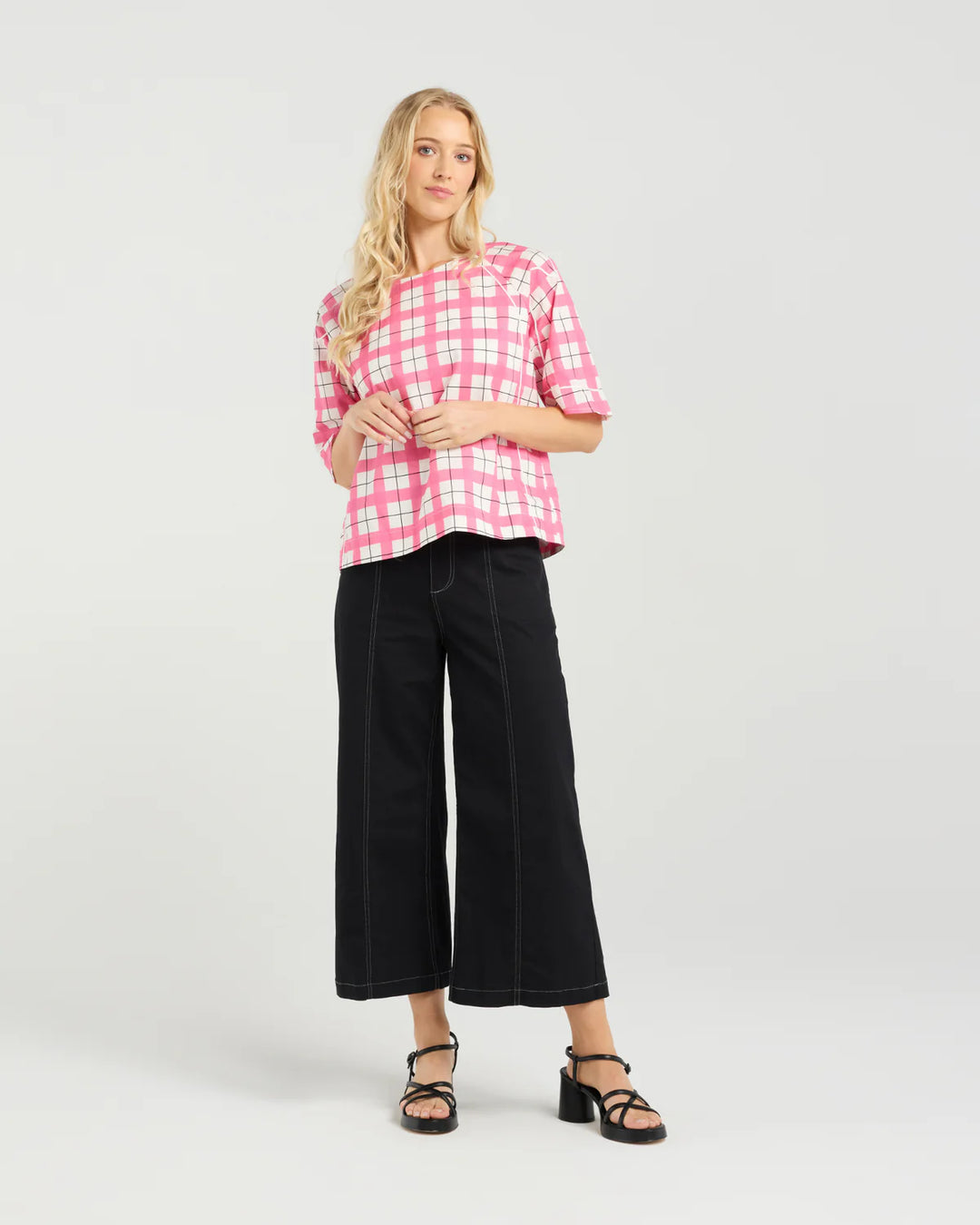 Mila Top | Pink Gridlock