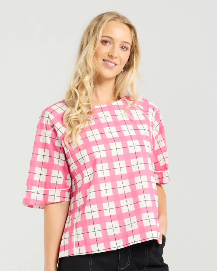 Mila Top | Pink Gridlock