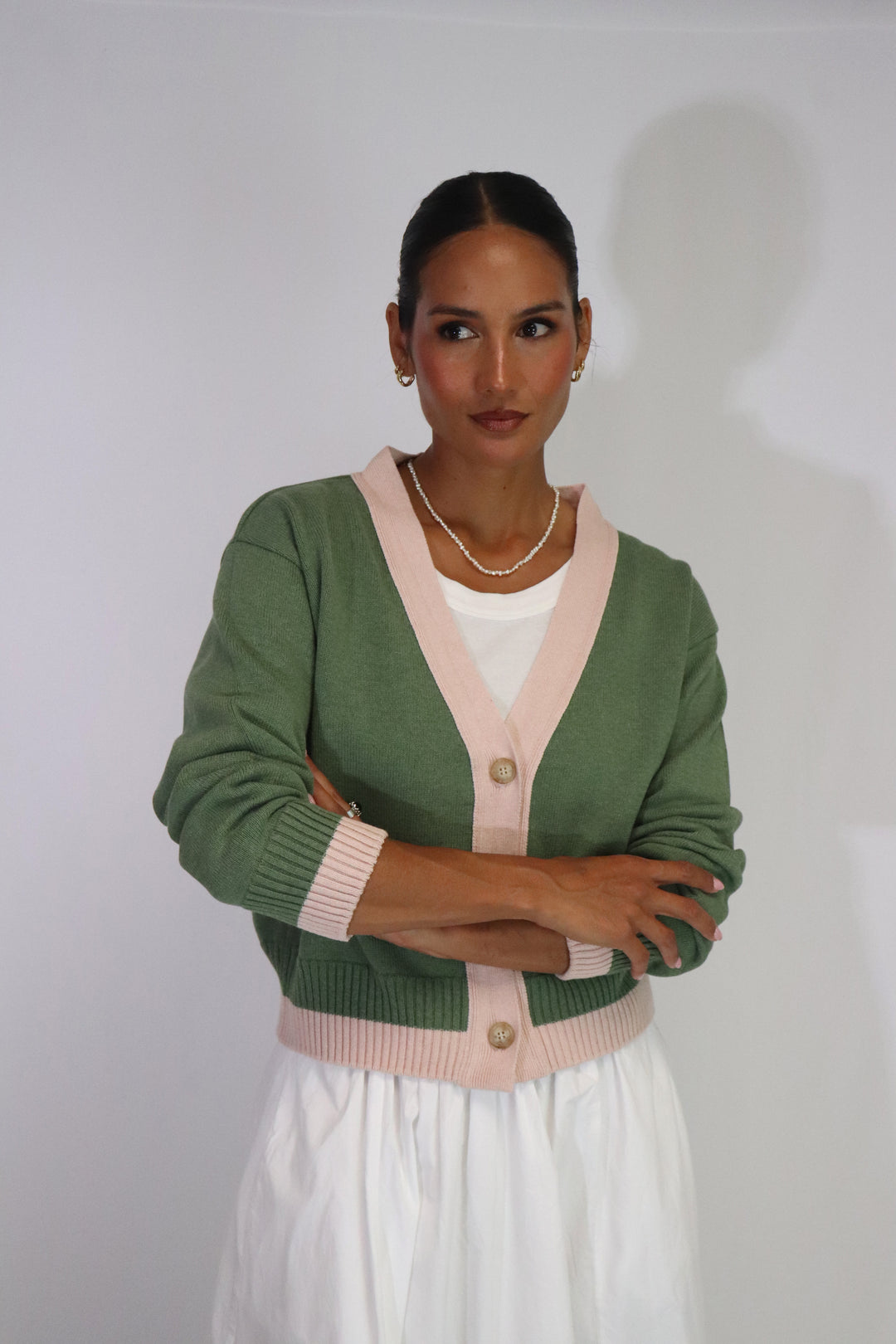 Contrast Cardi | Olive/Blush