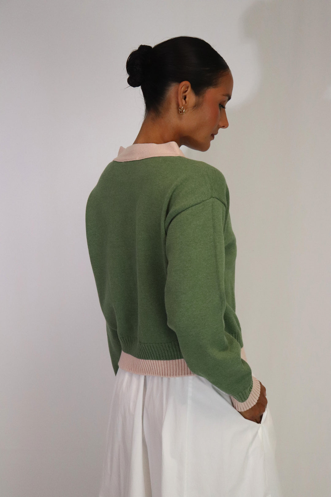Contrast Cardi | Olive/Blush