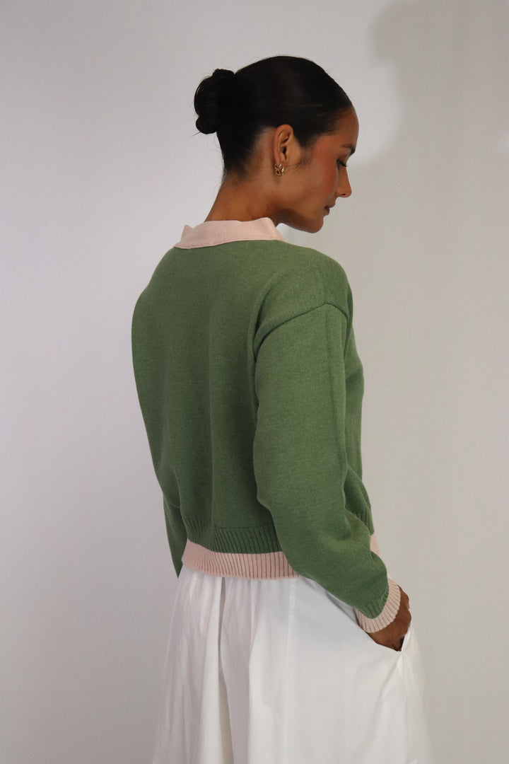 Contrast Cardi | Olive/Blush