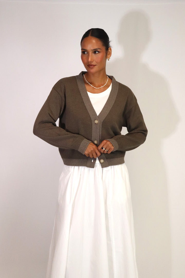 Contrast Cardi | Choc/Mocha