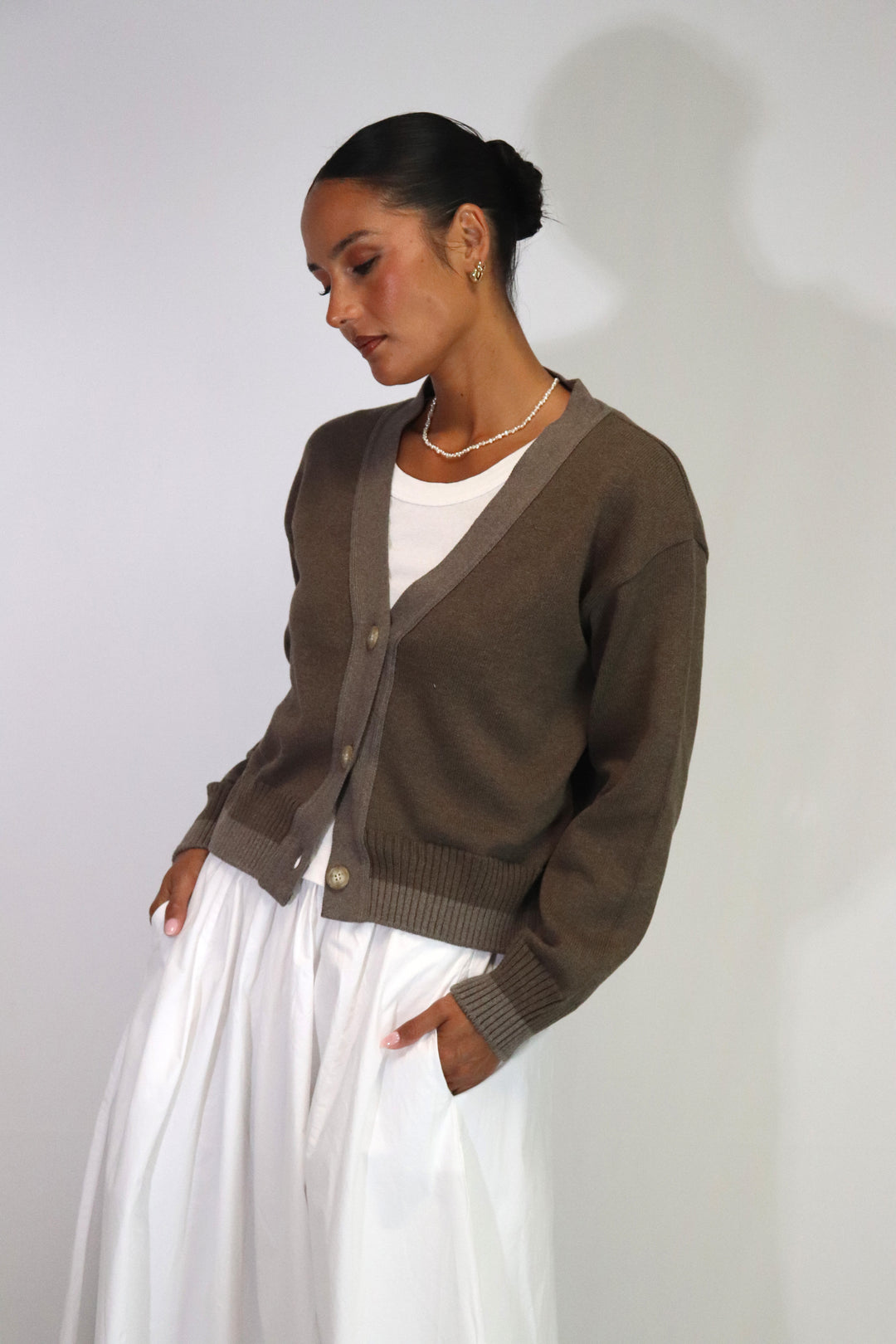 Contrast Cardi | Choc/Mocha