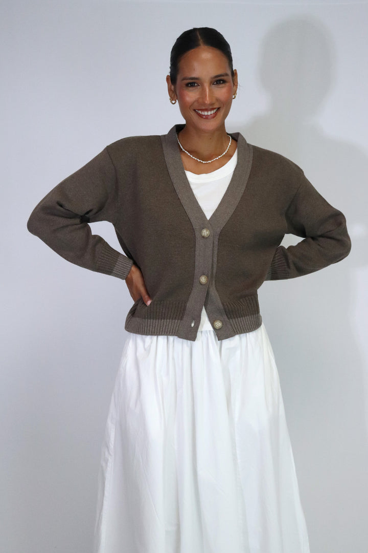 Contrast Cardi | Choc/Mocha