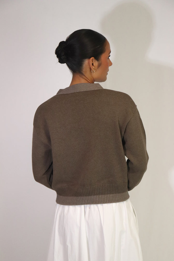 Contrast Cardi | Choc/Mocha