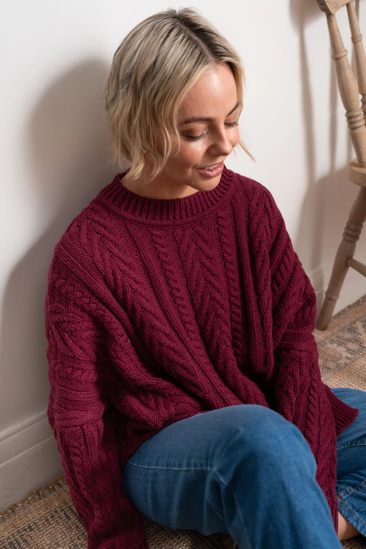 Soft Touch Cable Pullover | Plum