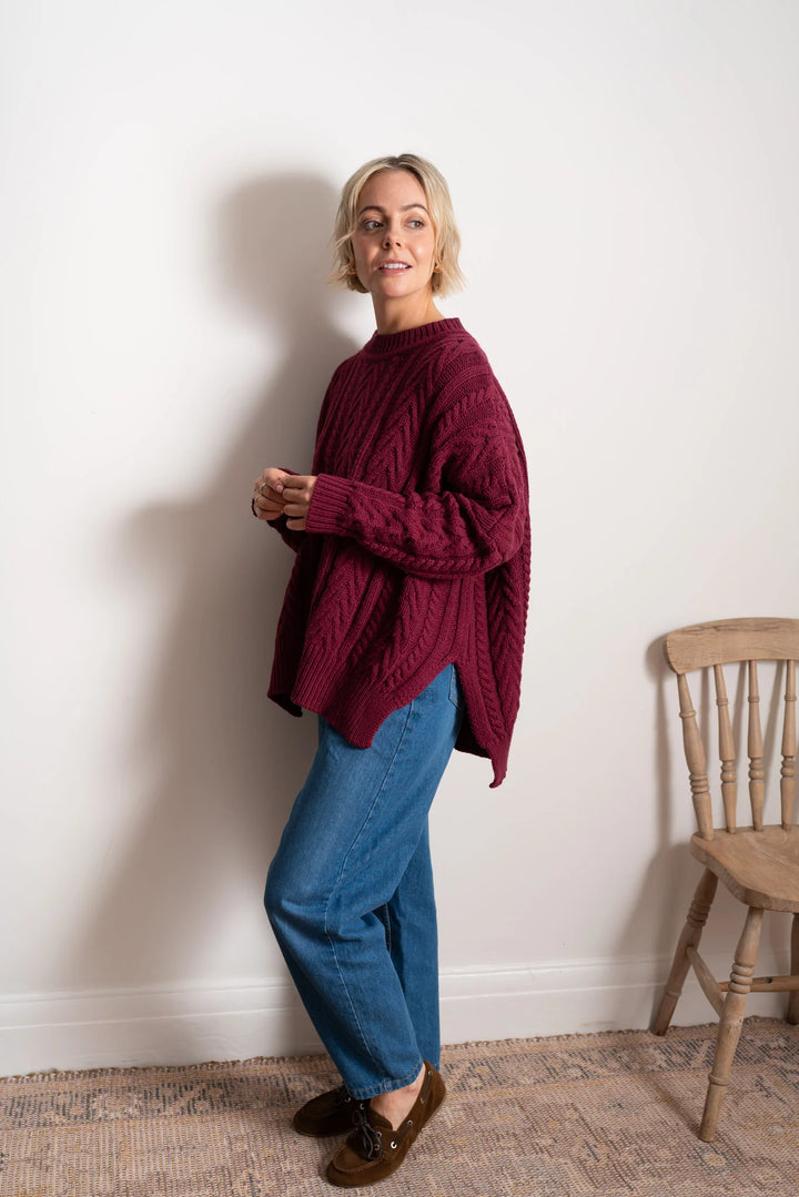 Soft Touch Cable Pullover | Plum
