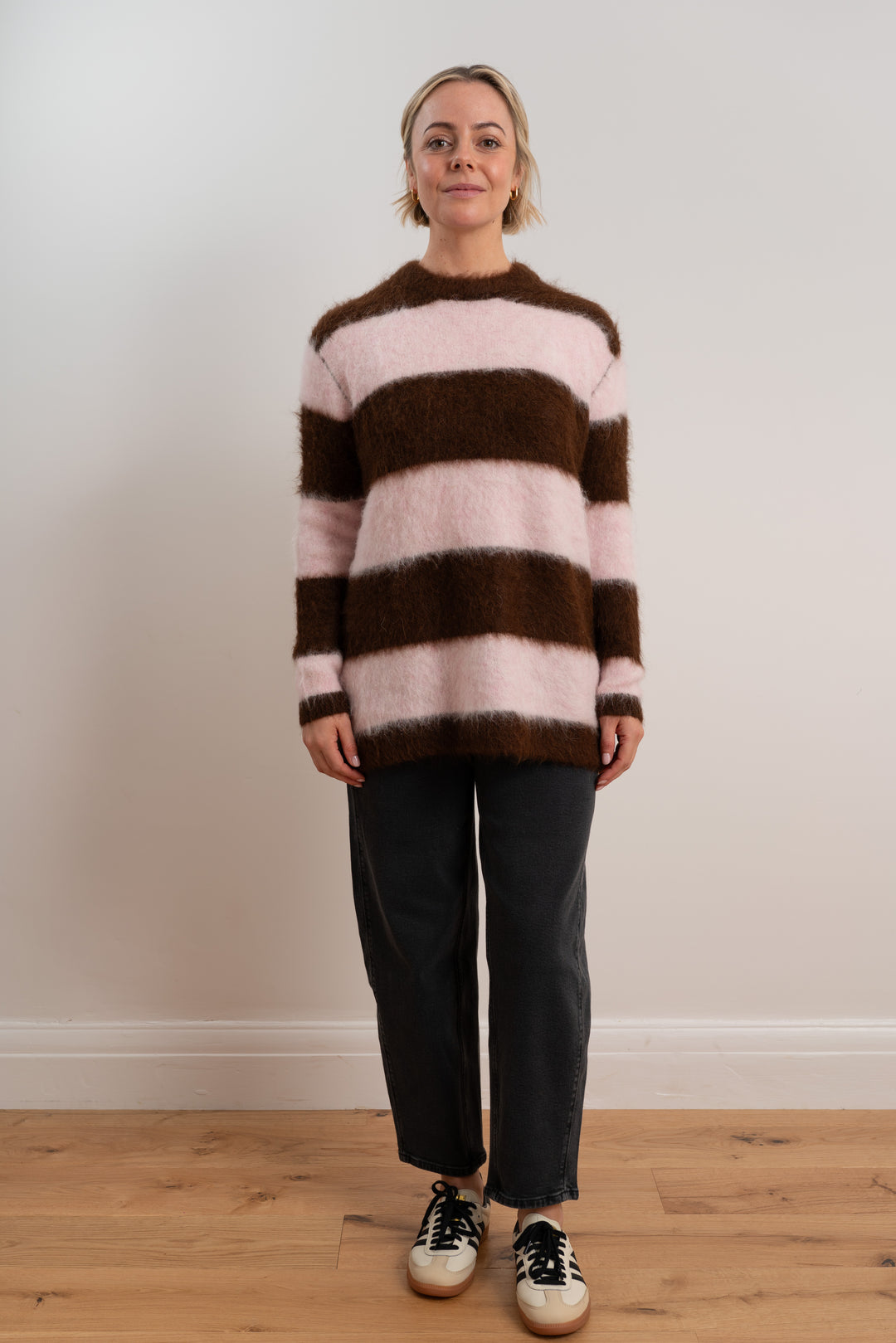 Brushed Oversized Pullover | Chocolate/Pink
