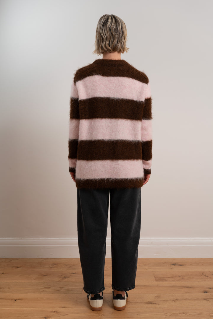 Brushed Oversized Pullover | Chocolate/Pink